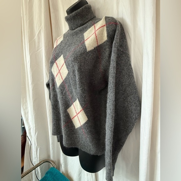 Rafaella Vtg Lambswool Angora Rabbit Fur Blend Argyle Turtleneck Sweater Sz L - Picture 2 of 4